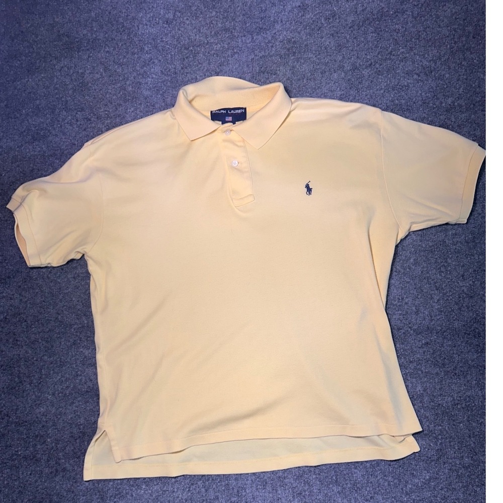 Ralph Lauren Polo Sport Mens Large Yellow Short Sleeve Pique Polo Shirt